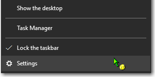 Taskbar settings menu