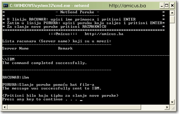 Slanje poruka pomoću netsend.bat file-a