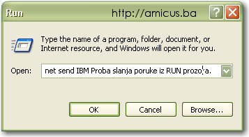 Slanje poruke iz RUN prozora